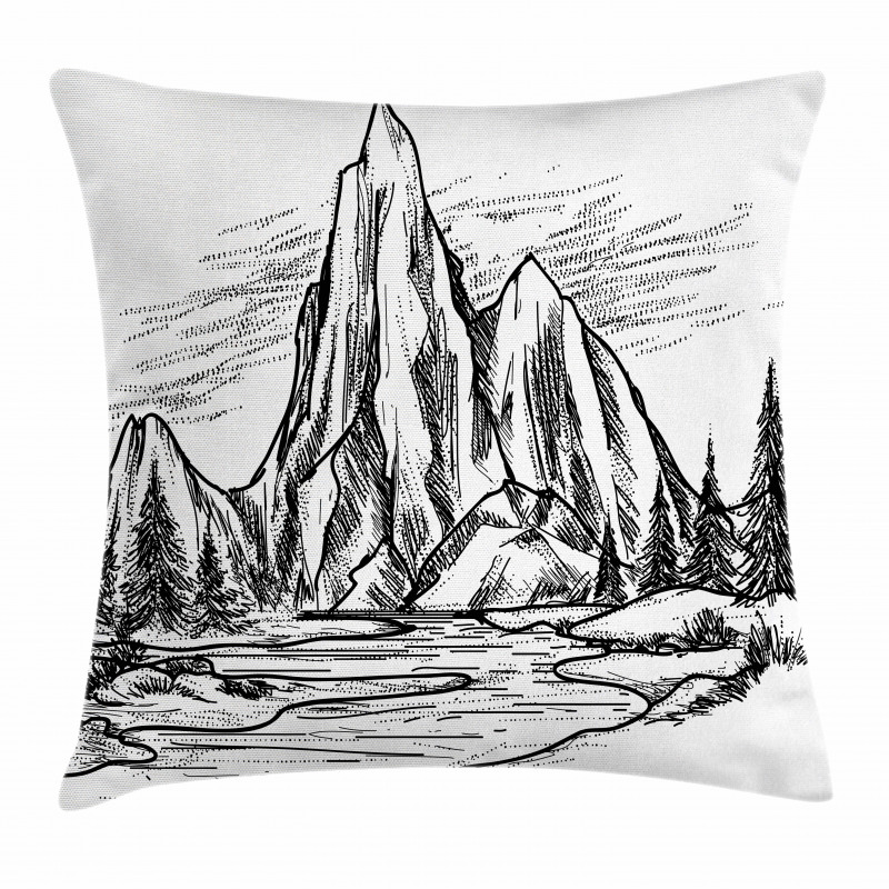 Sketchy Lake Trees Pillow Cover
