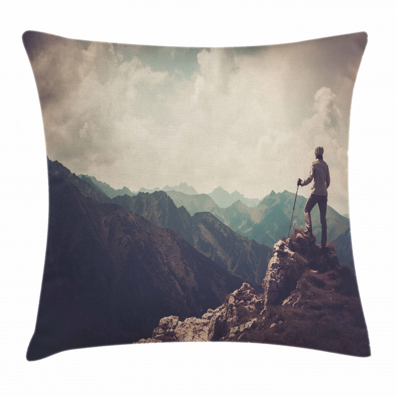 Woman Hiker on Top Pillow Cover