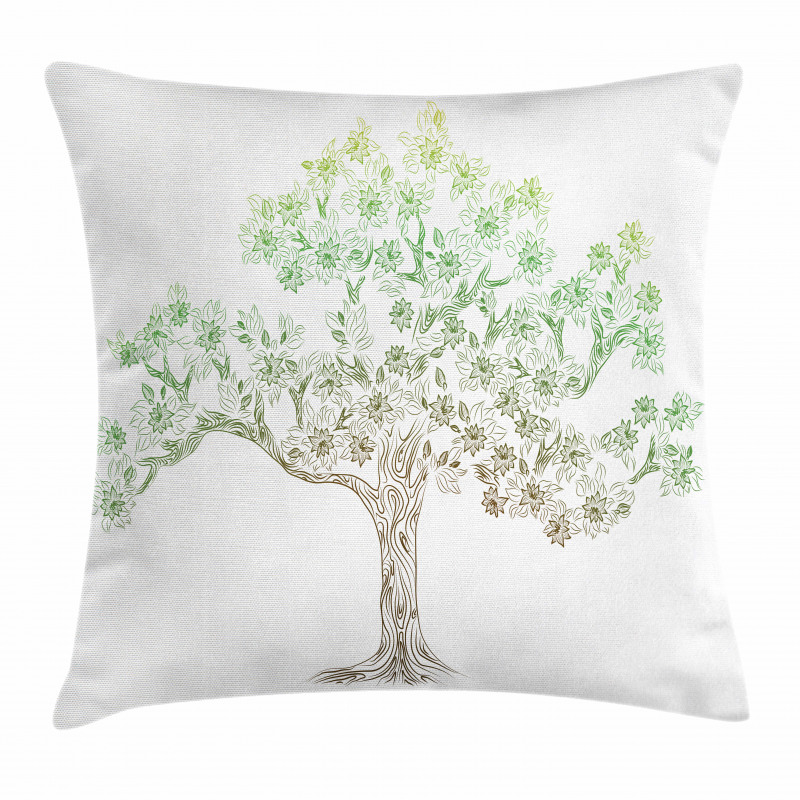 Doodle Style Oak Foliage Pillow Cover