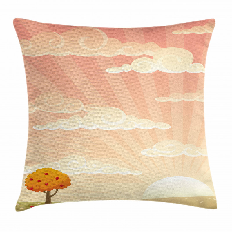 Lonely Tree Rural Field Pillow Cover