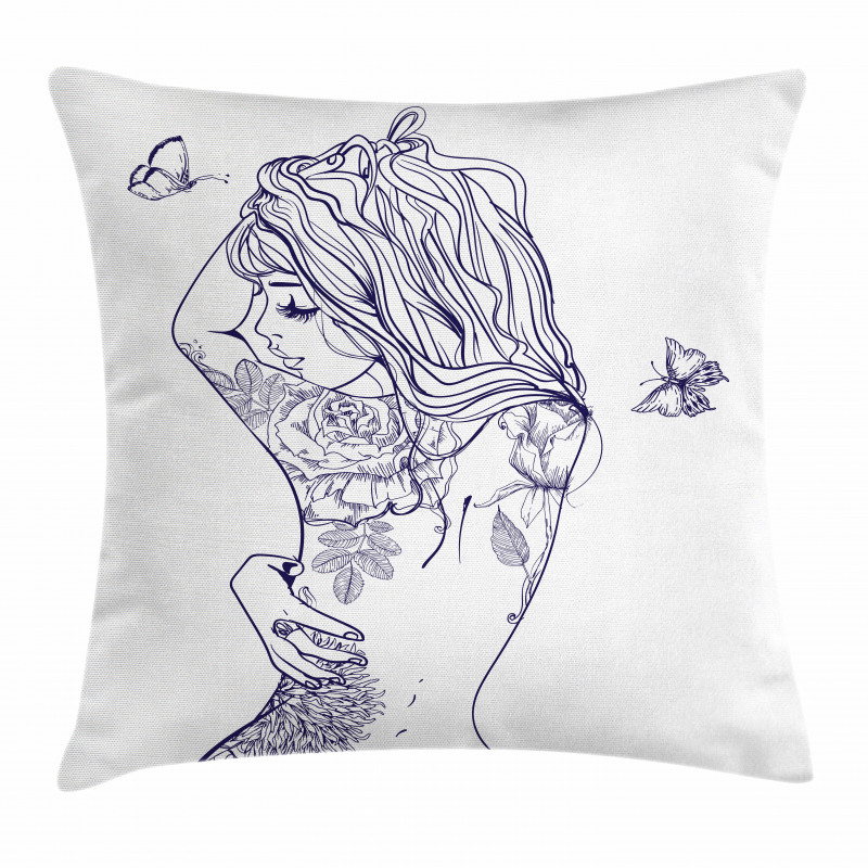Woman Floral Botanical Art Pillow Cover