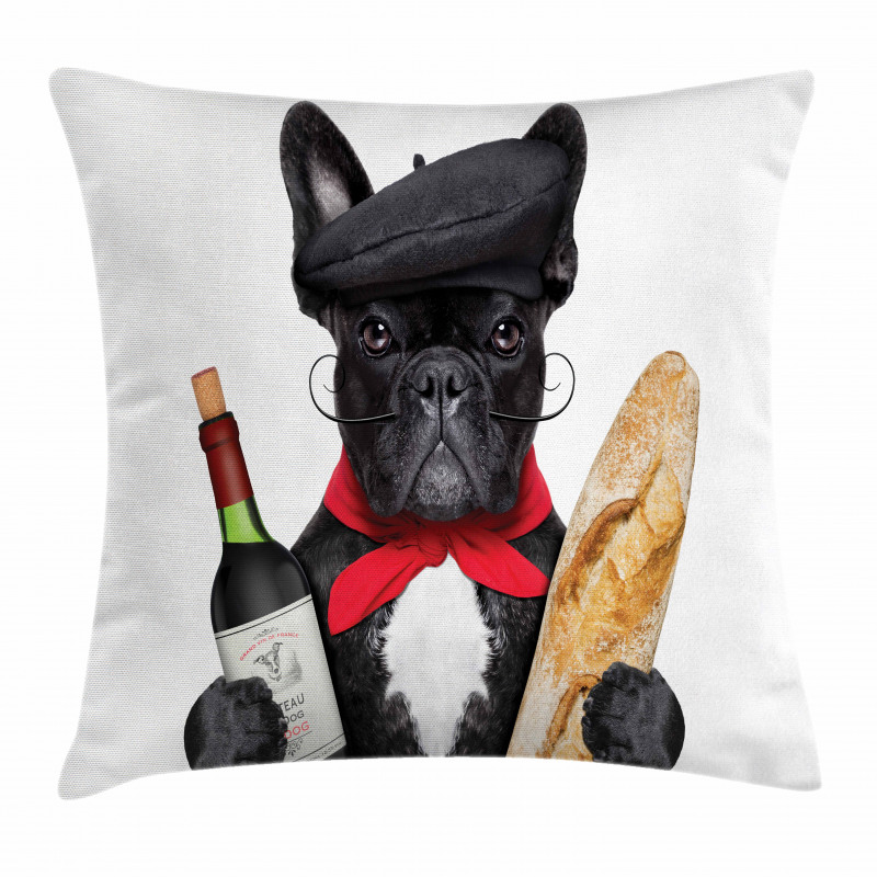 French Dog Red Wine Pillow Cover