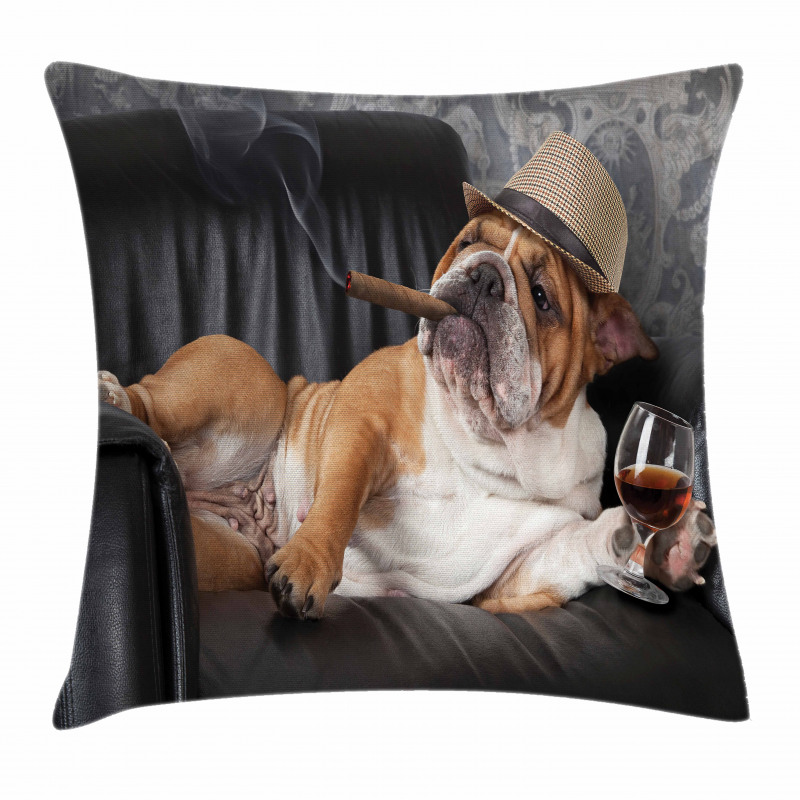 Humorous Dog Drinking Pillow Cover