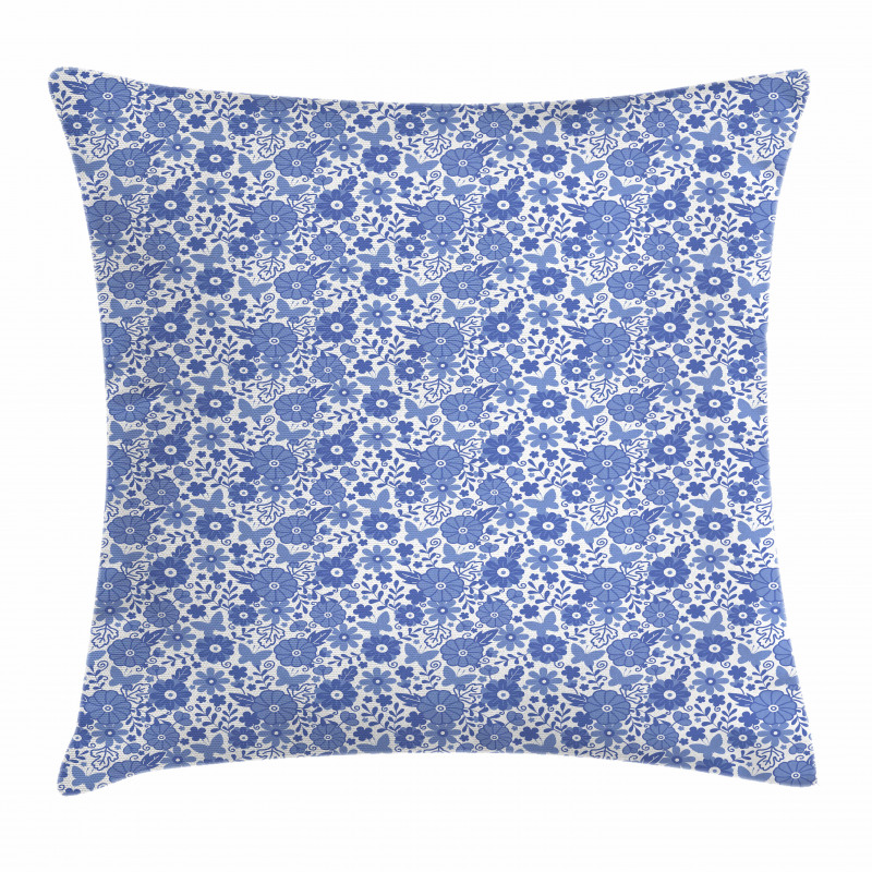 Delft Style Doodle Floral Pillow Cover