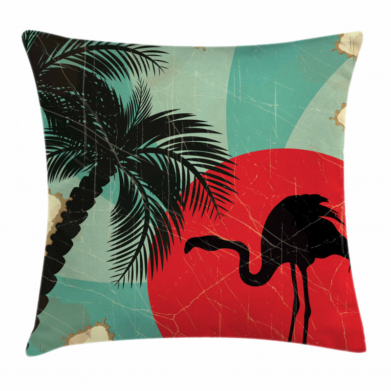 Grunge Flamingo Palm Pillow Cover