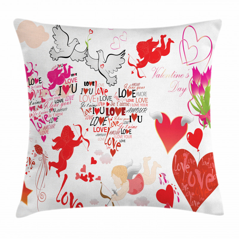 Valentines Day Cupid Birds Pillow Cover