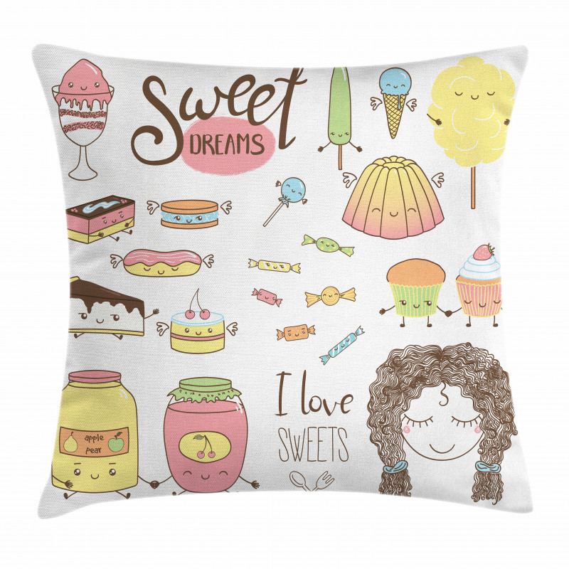 Girl with Sweets Pillow Cover