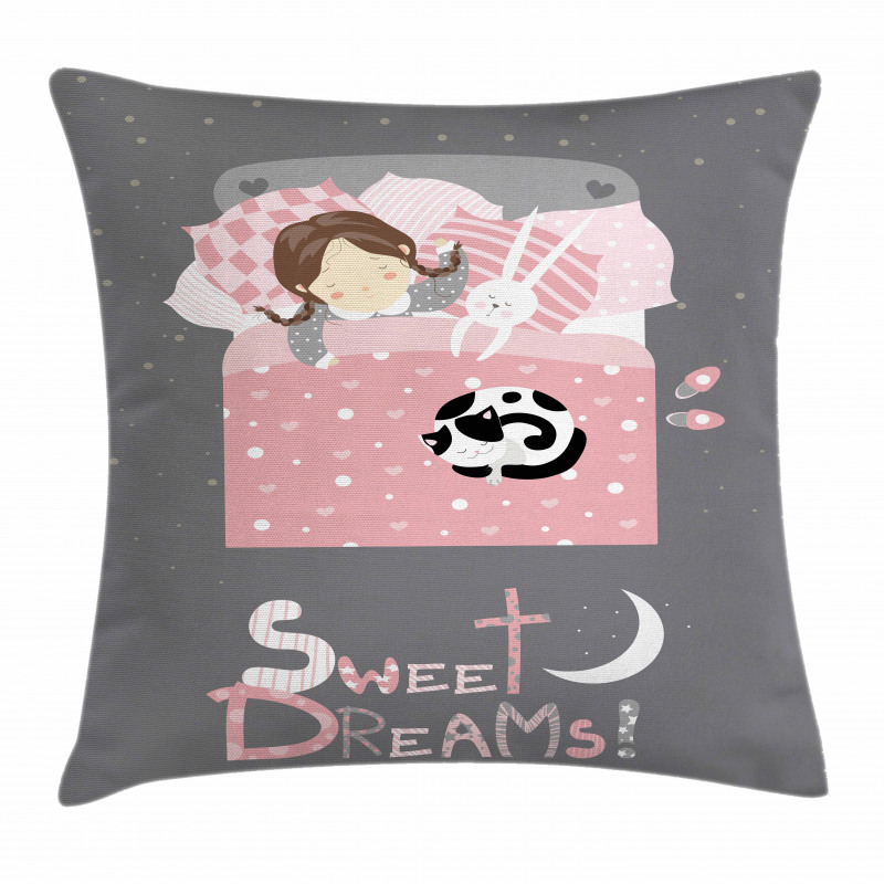 Girl with a Bunny Pillow Cover