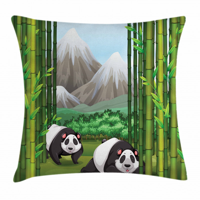 Panda Bear Trees Cartoon Pillow Cover