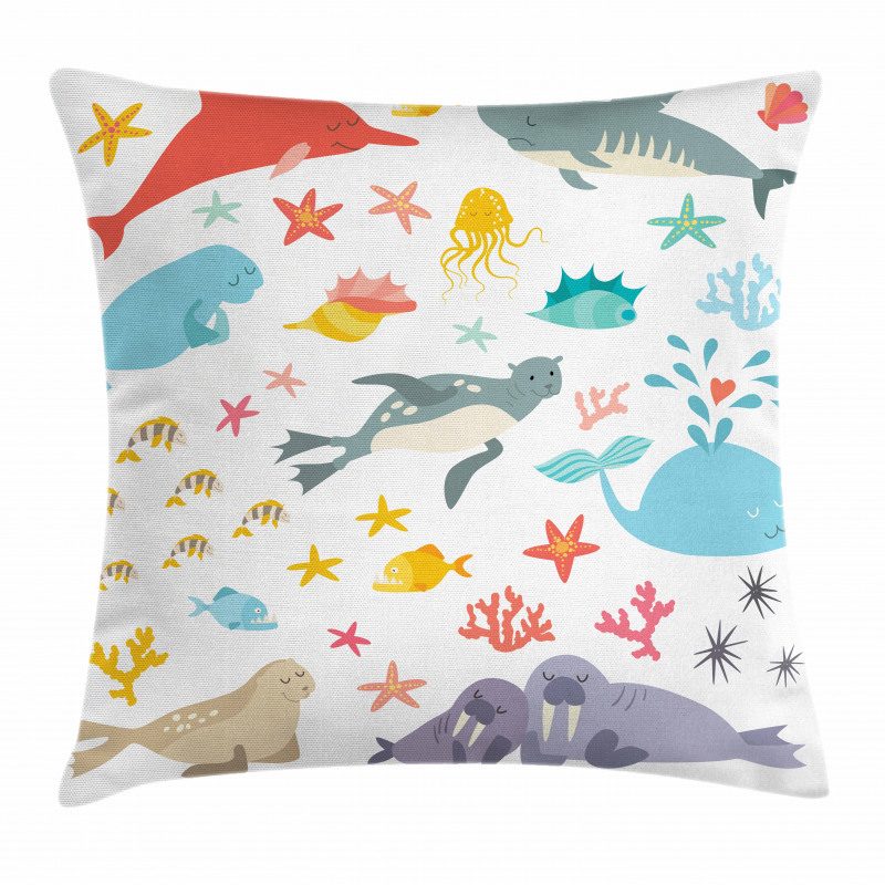 Colorful Ocean Animals Pillow Cover