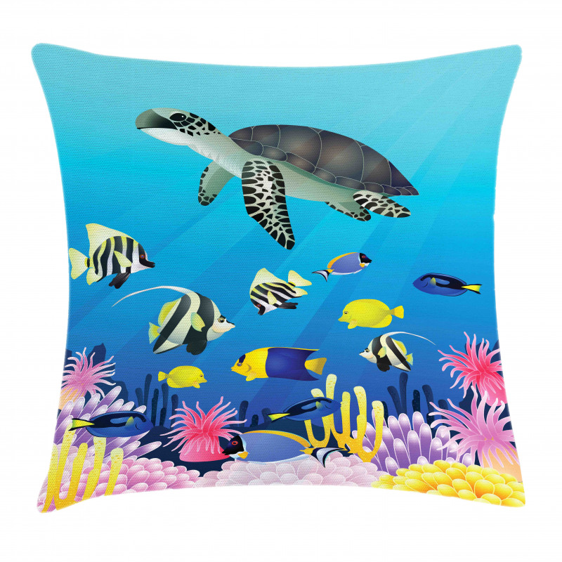 Sea Turtle Coral Reef Pillow Cover