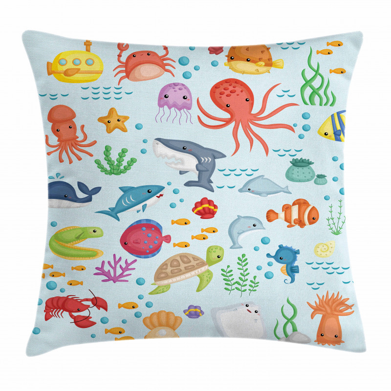 Sea Animals Submarine Pillow Cover