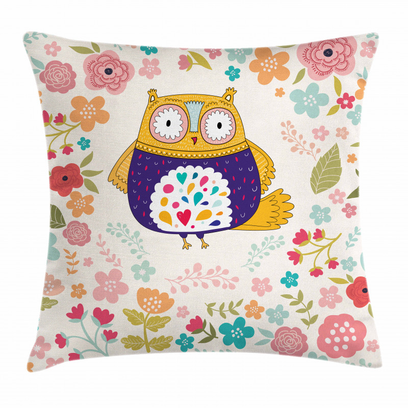 Colorful Bird and Flowers Pillow Cover