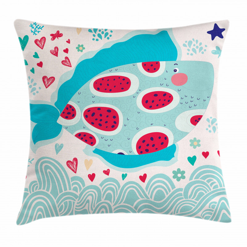 Hearts Flowers and Fish Pillow Cover