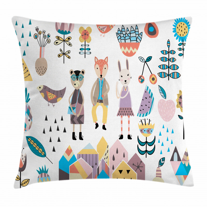 Fox Bunny and Bear Pillow Cover