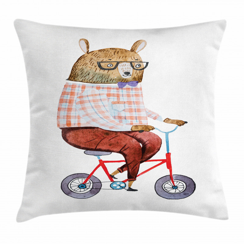 Urban Bear on Bicycle Pillow Cover