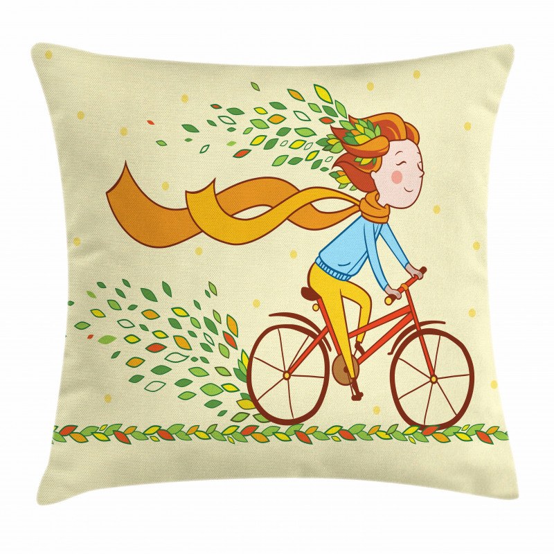 Girl Bike Autumn Leaves Pillow Cover