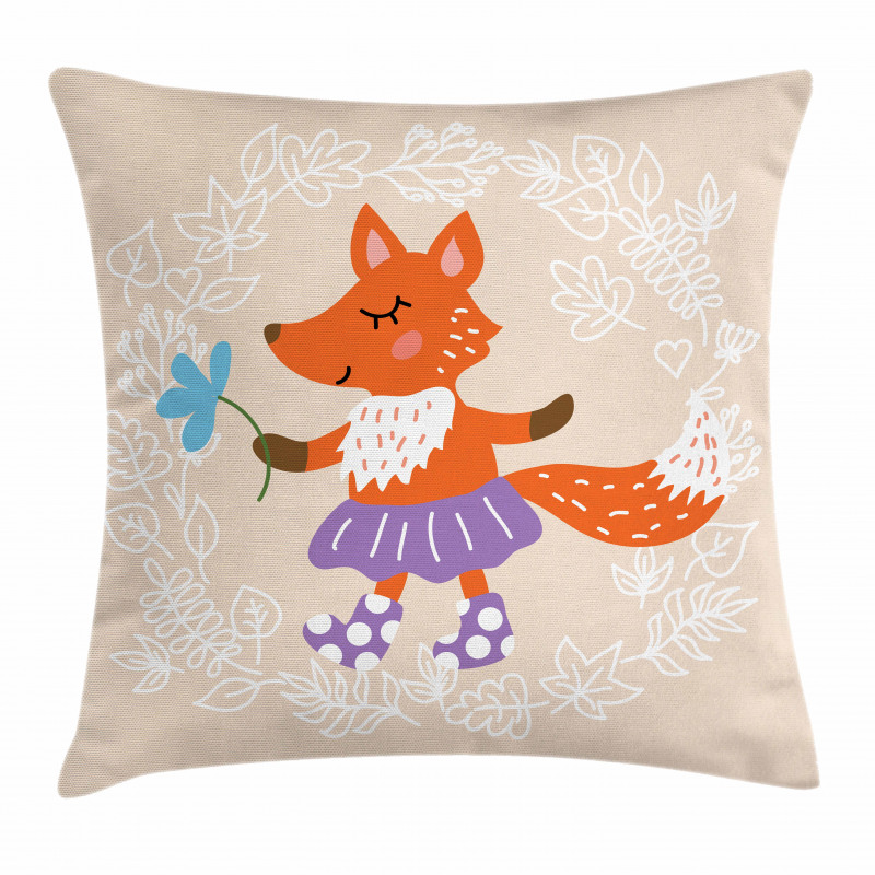 Fox with Clothing Flowers Pillow Cover