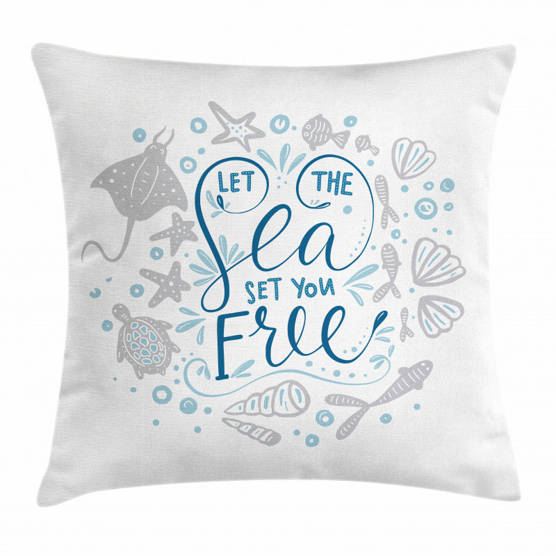 Marine Words with Fish Pillow Cover