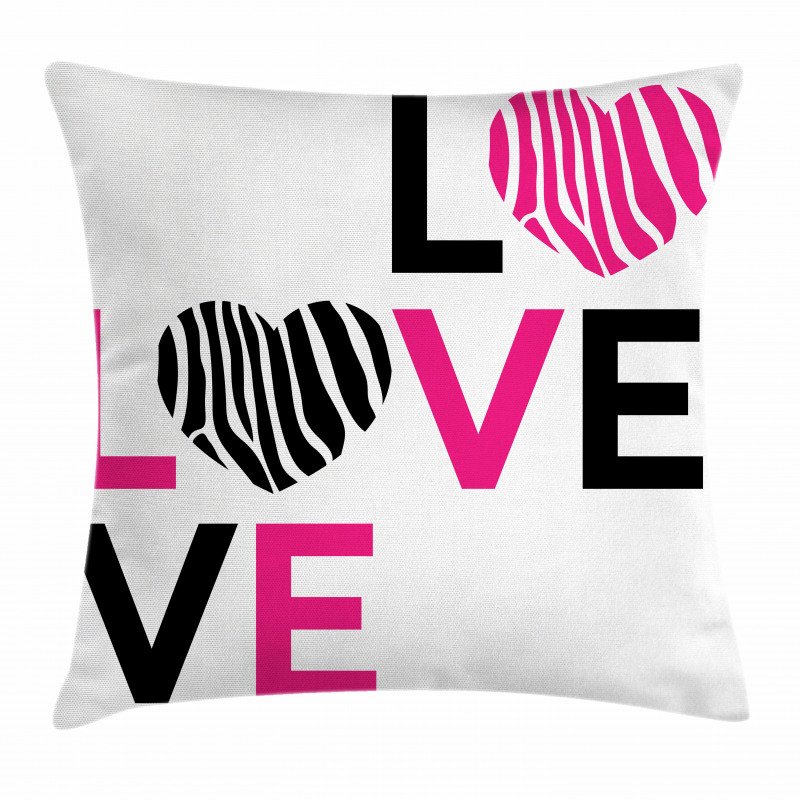 Zebra Stripes Hearts Pillow Cover