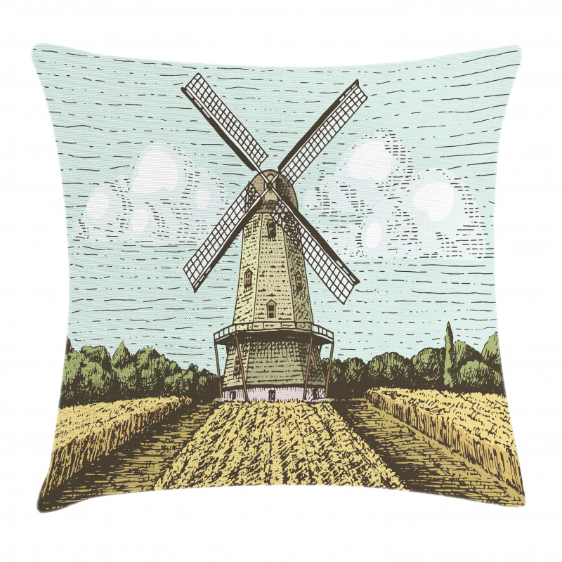 Windmill and Farmland Pillow Cover