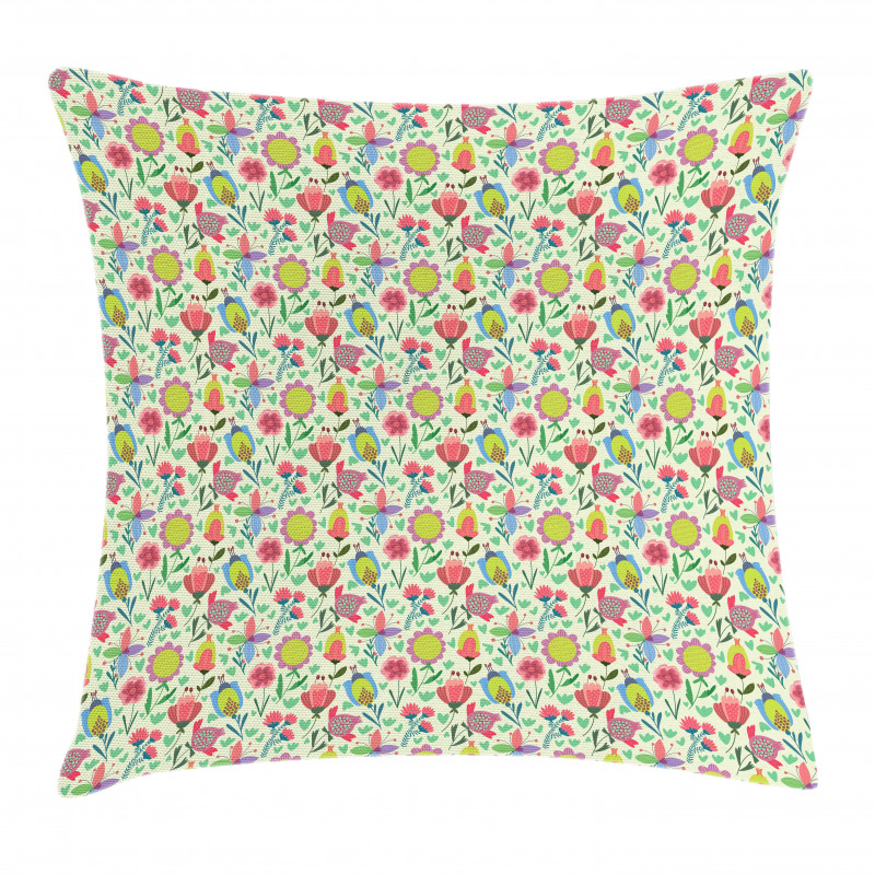 Doodle Blooming Tulips Pillow Cover