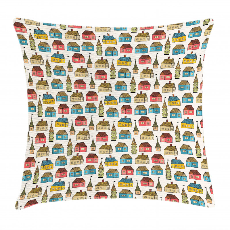 Hand Drawn Cartoon Houses Pillow Cover