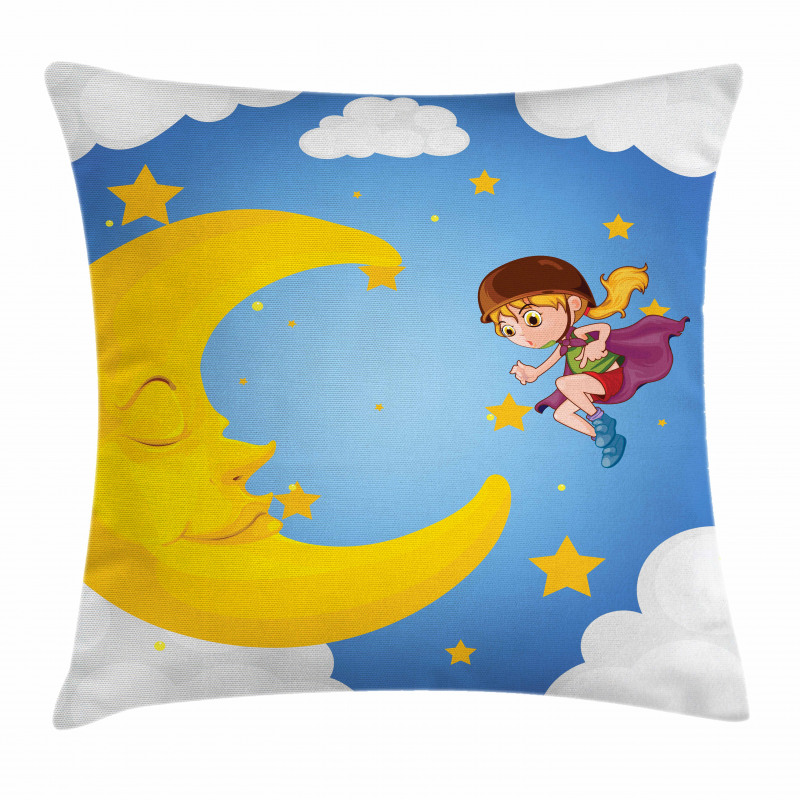 Cartoon Girl Flying Pillow Cover