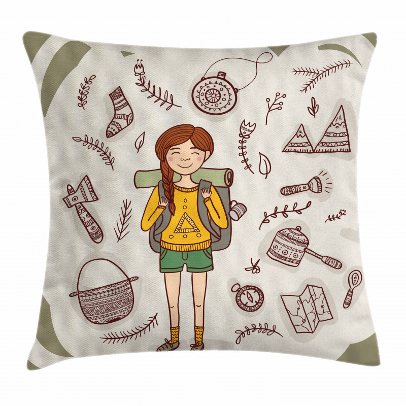 Hiker Girl Backpack Pillow Cover