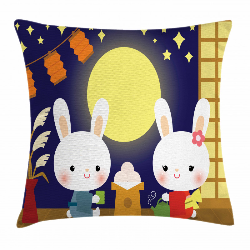 Tsukimi Festival Bunnies Pillow Cover