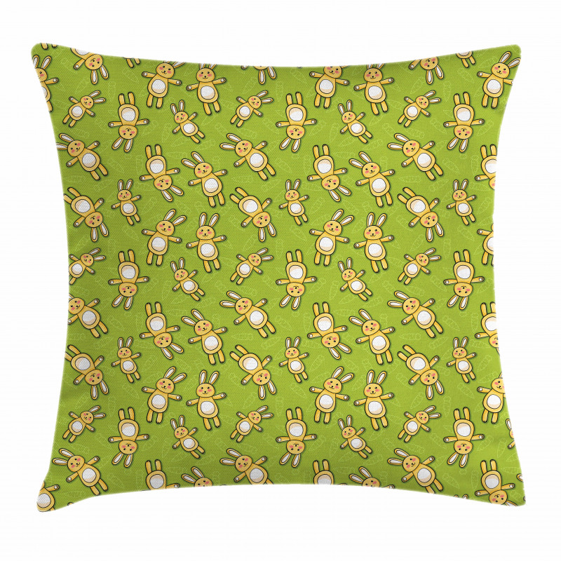 Rabbits Carrots on Green Pillow Cover