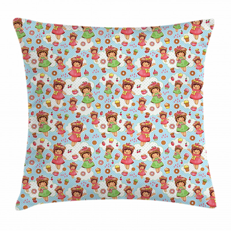 Girls with Yummy Pastries Pillow Cover