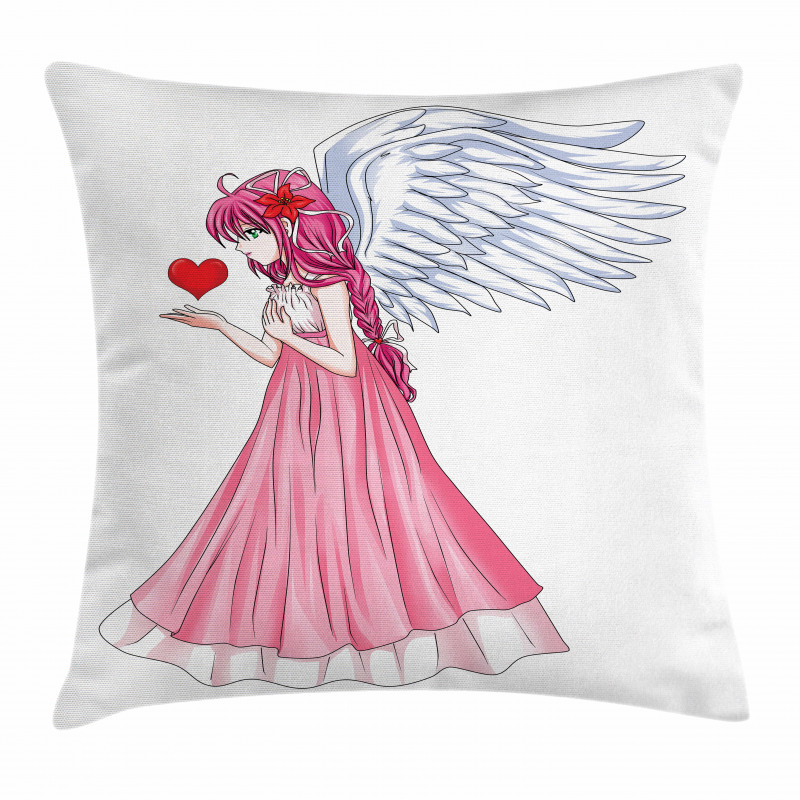 Angel Holding a Red Heart Pillow Cover