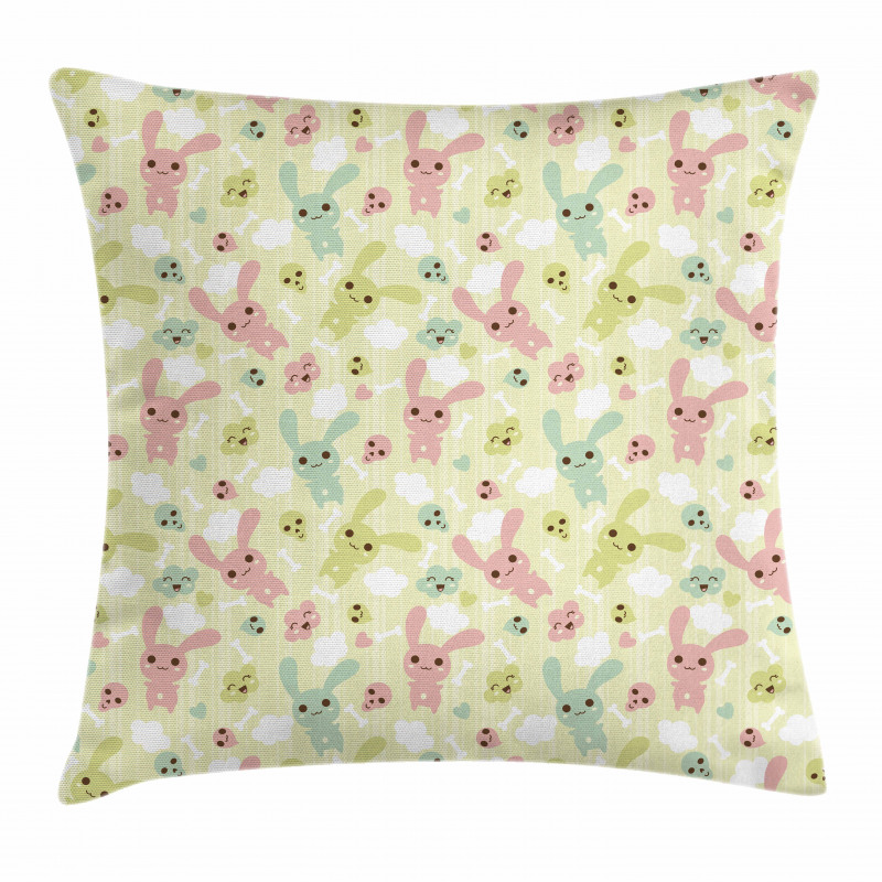 Bunnies Clouds and Bones Pillow Cover