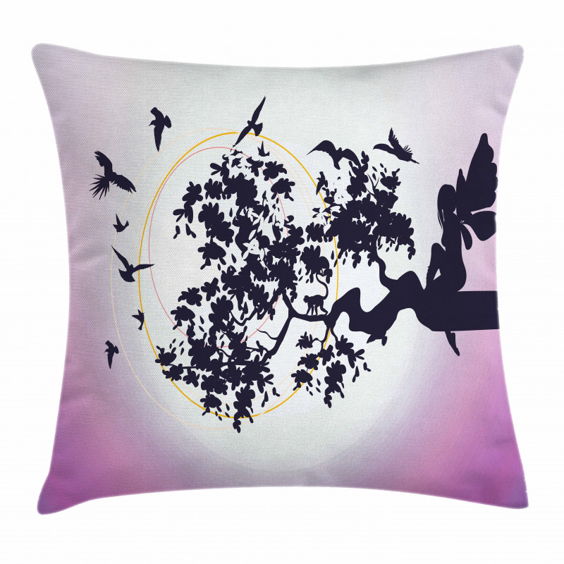 Fantasy Fairy Tree Birds Pillow Cover