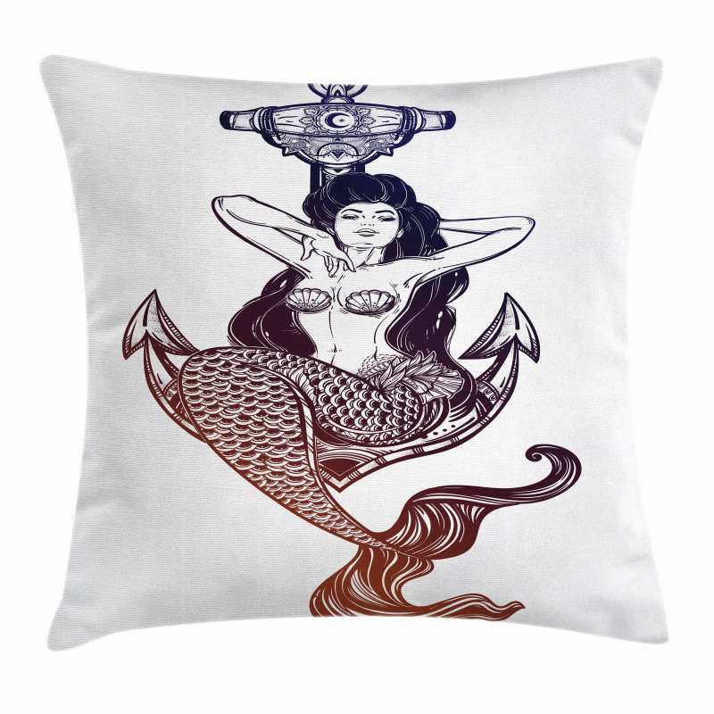 Monochrome Mermaid Motif Pillow Cover