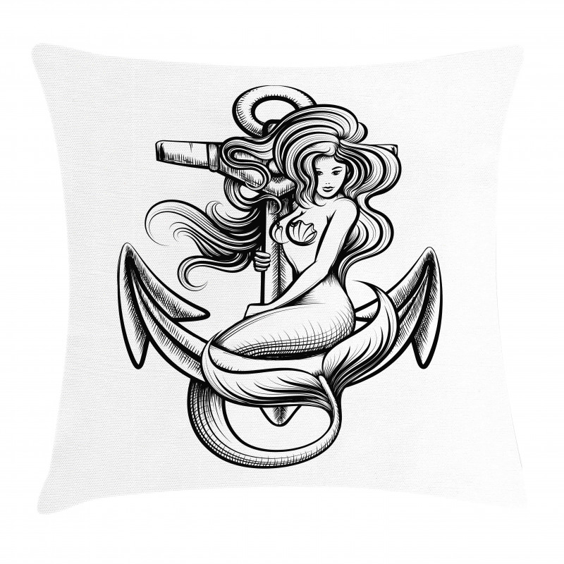 Long Haired Siren Design Pillow Cover