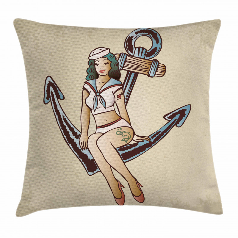 Sailor Pinup Girl Motif Pillow Cover