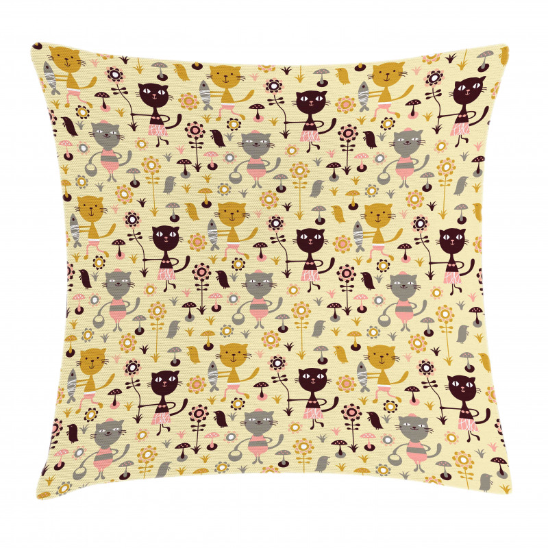 Feline Animals in Forest Pillow Cover