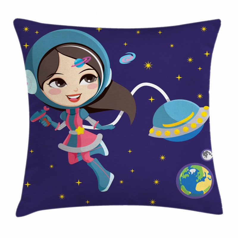 Little Girl in Space Pillow Cover