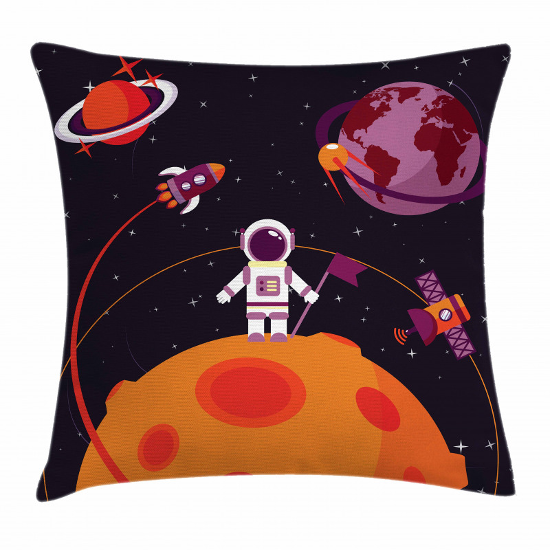 Astronaut Moon Rockets Pillow Cover