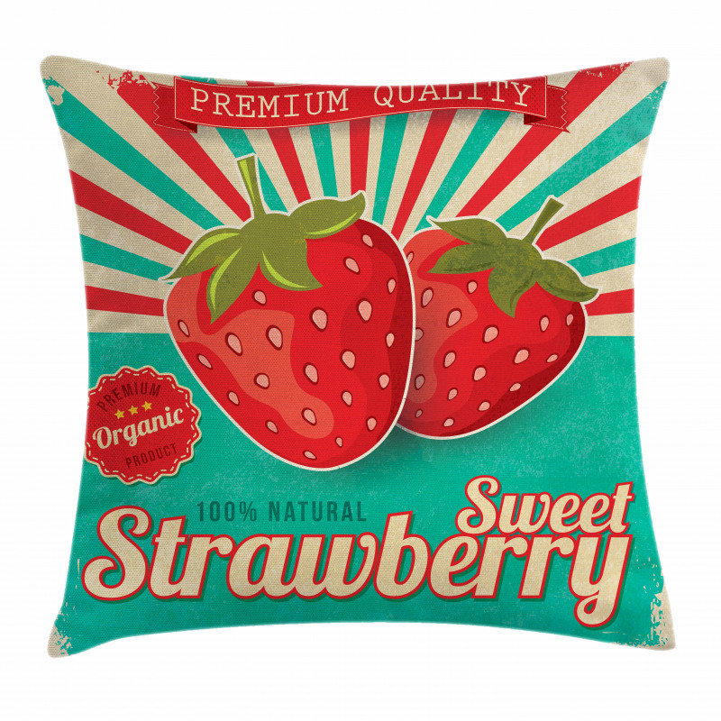 Retro Poster Strawberries Pillow Cover