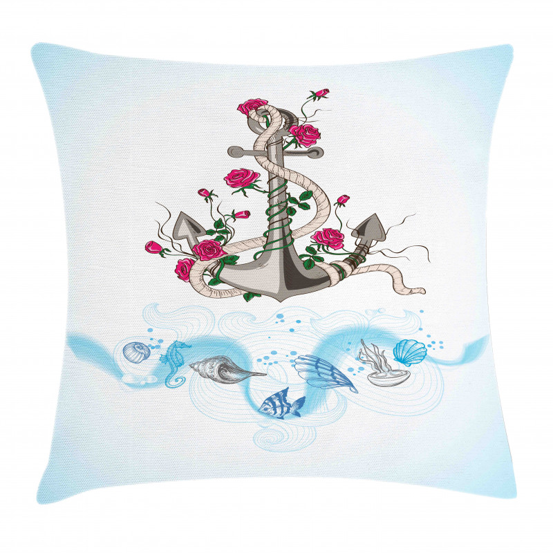 Anchor with Roses Shells Pillow Cover