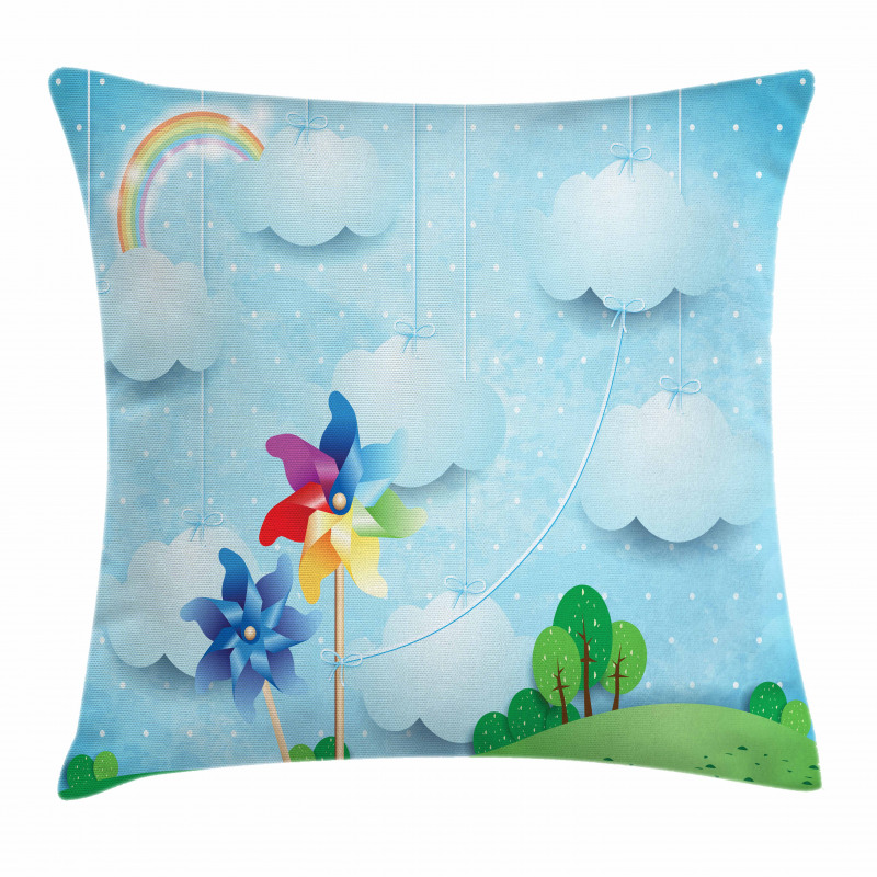 Clouds Rainbow Trees Pillow Cover
