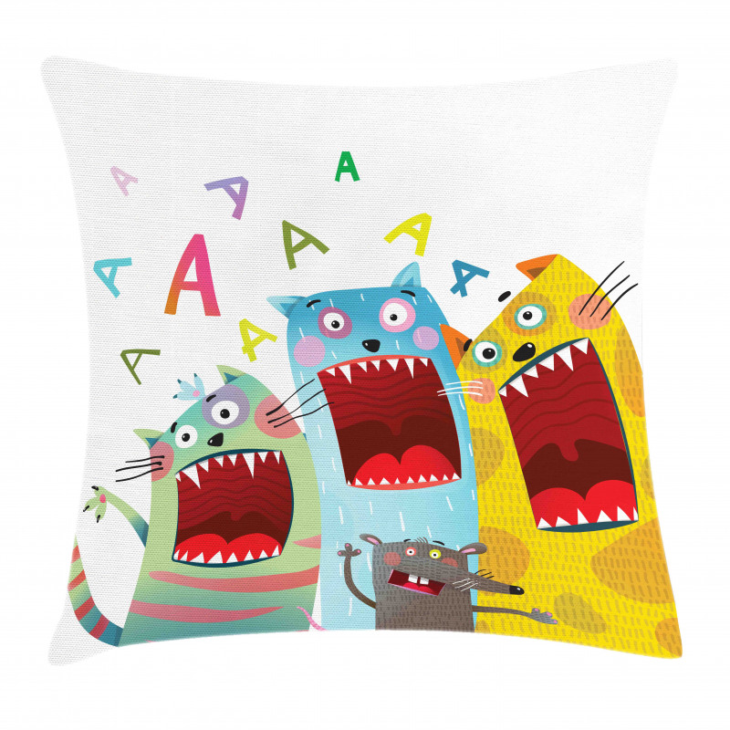 Cartoon Cats and Rat Pillow Cover