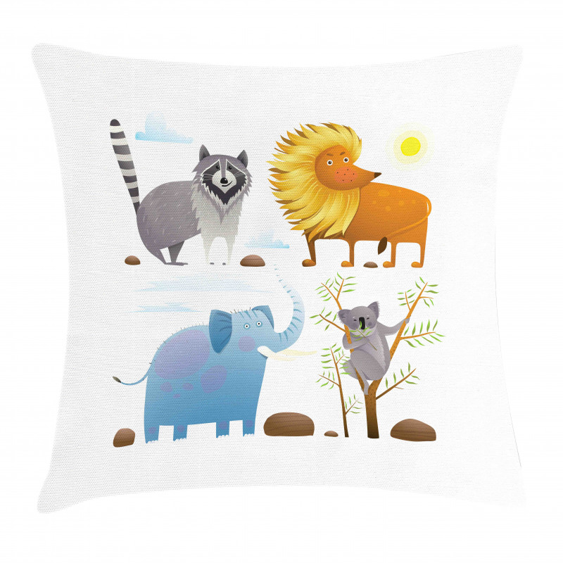 Lion Elephant Raccoon Pillow Cover