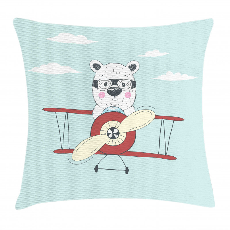 Pilot Bear in Plane Pillow Cover
