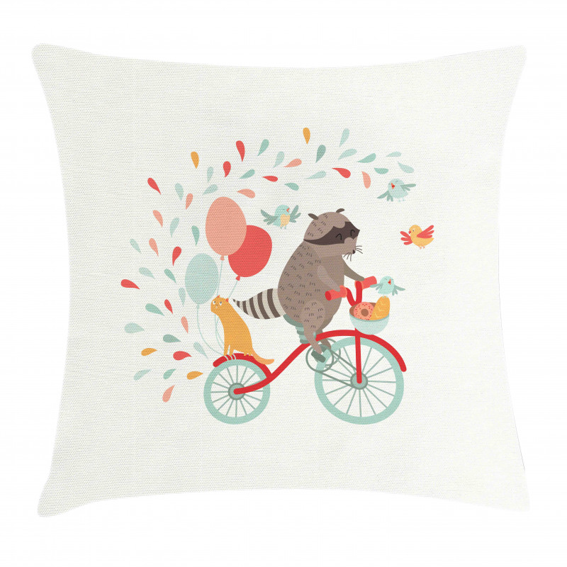 Cheerful Raccoon Bike Pillow Cover