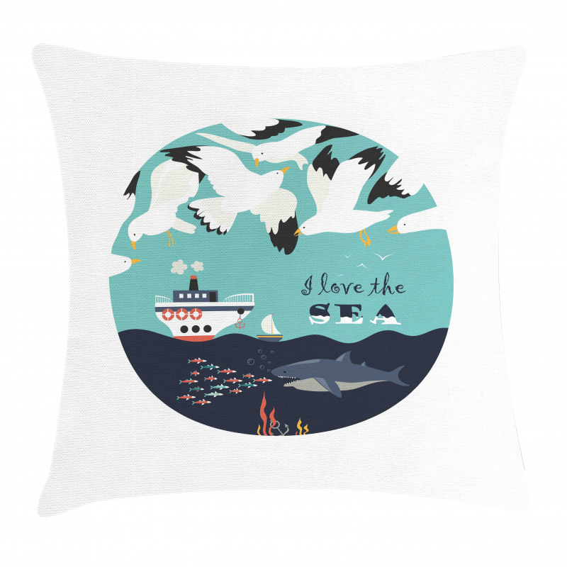 I Love the Sea Words Pillow Cover