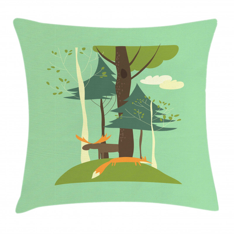 Elk and Fox in Forest Pillow Cover
